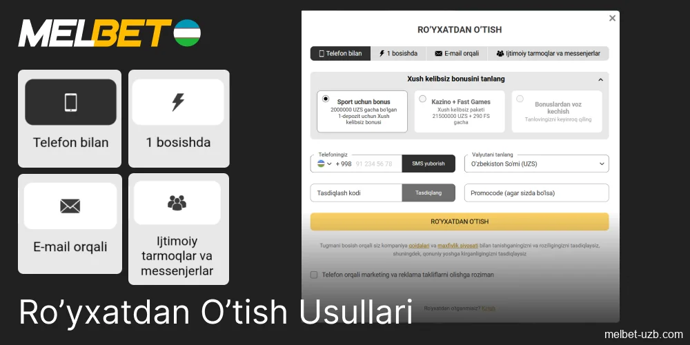 O'zbekistonda Melbet-da ro'yxatdan o'tish bo'yicha ko'rsatmalar