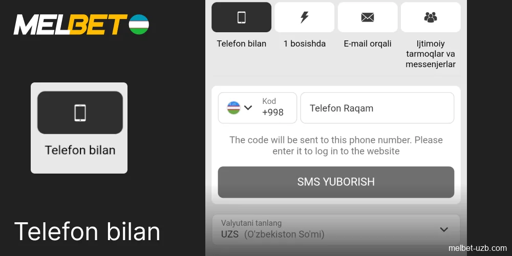O'zbekistonda telefon orqali Melbet-da ro'yxatdan o'tish