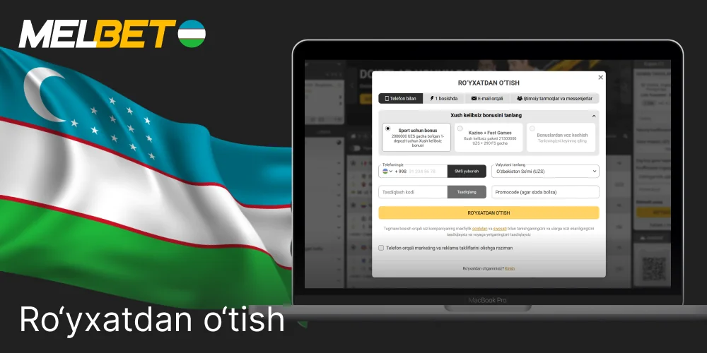 Melbet saytida ro'yxatdan o'tish bosqichlari